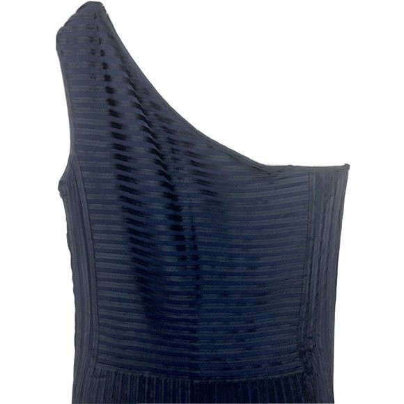 Adolfo Dominguez Designer Formal Midi Dress 6 One Shoulder Pintuck Navy Blue - Picture 8 of 14